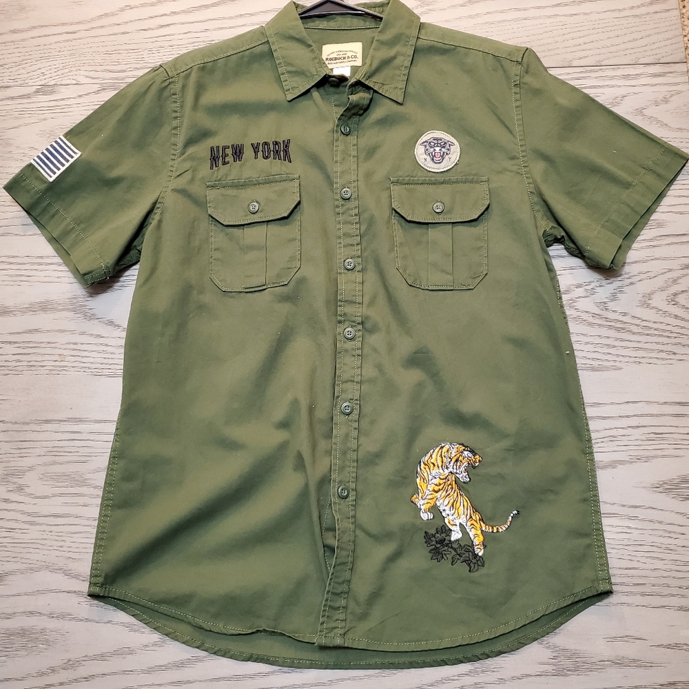 Urban Outfitter Style Olive Button Up With Patches